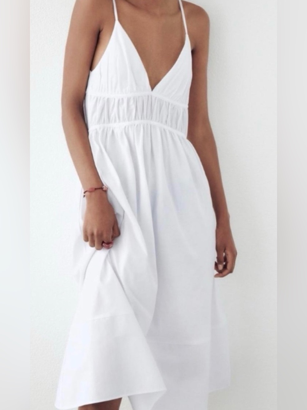 Zara White Spaghetti-Strap Midi Dress